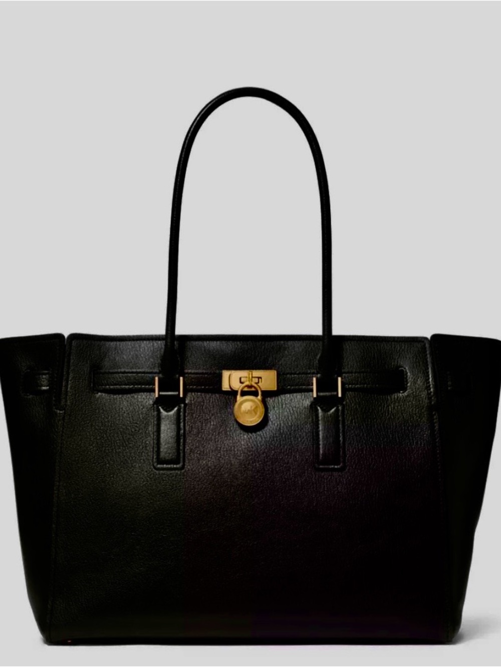 NWT Michael Kors Hamilton Moderne Large Leather Tote Bag Black Gold XL Laptop